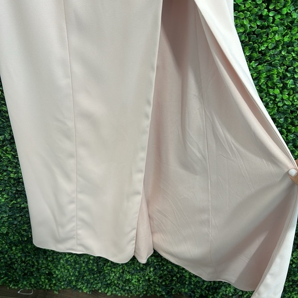 Dessy Collection Off Shoulder Crepe Bridesmaid Dress in size 0 color blush. - Picture 8 of 14